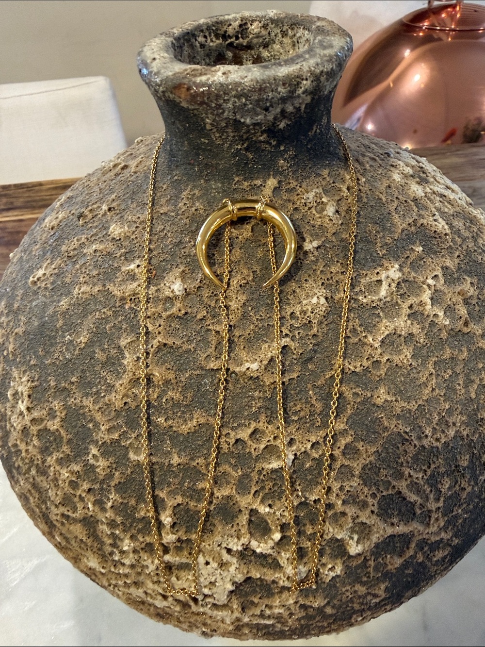 Anthropologie Gold Crescent Horn Pendant Necklace